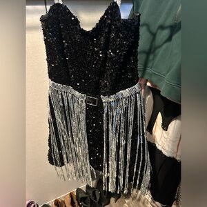 Blue B Collection strapless/clear strap sequin dress